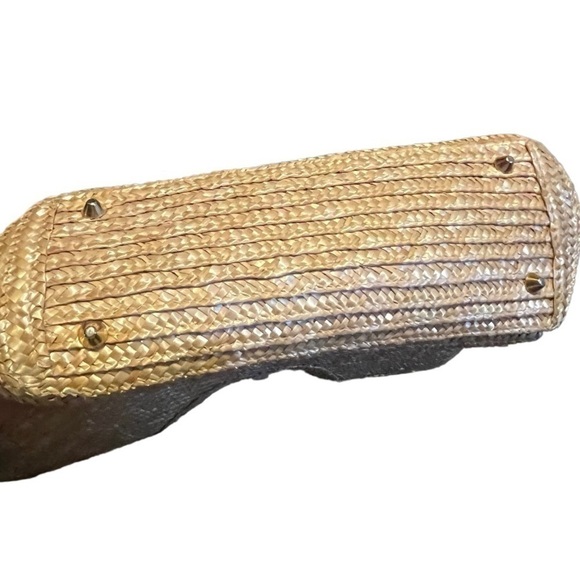 Putu by J MacLear straw bag tortoise ring handles and stripe cotton lining - Picture 7 of 9